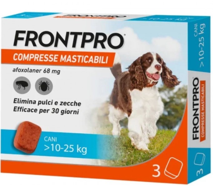 Frontpro Pulci E Zecche 3 Compresse Masticabili Cani 10-25 Kg 68 Mg