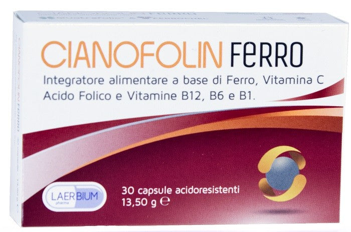 Laerbium pharma Cianofolin ferro integratore 30 capsule