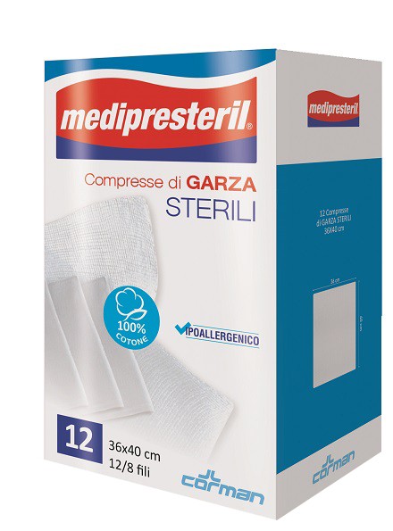 Corman Garza Compressa Medipresteril 12/8 Fu 36x40cm 12 Pezzi